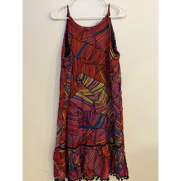 For The Republic Dresses & Skirts - For The Republic Womens Large Tropical Leaf Pom Pom Trim Boho Dress Multi